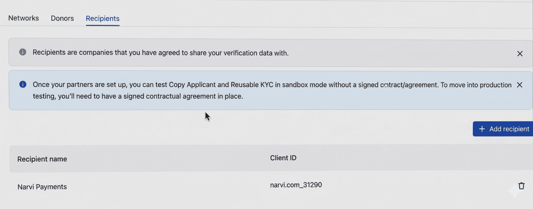 Sumsub Recipients list